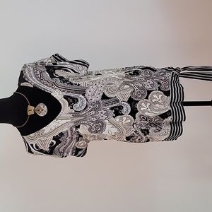 Lascana for Venus V-NECK  paisley brown, cream & black tunic belted top  sz S